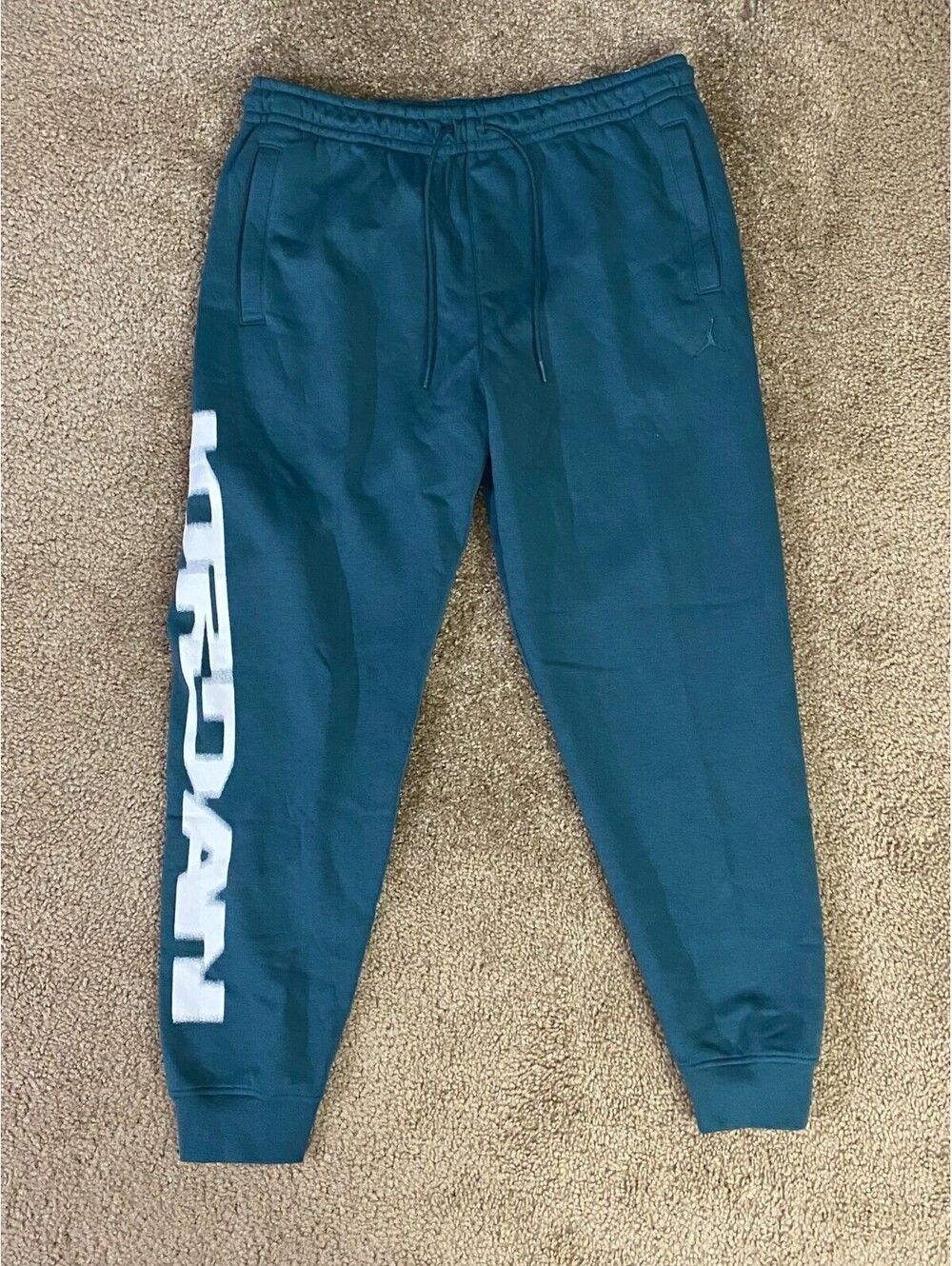 Jordan Sweatpants Mens Large Blue Spellout Logo Cotton Standard Fit Tapered Leg
